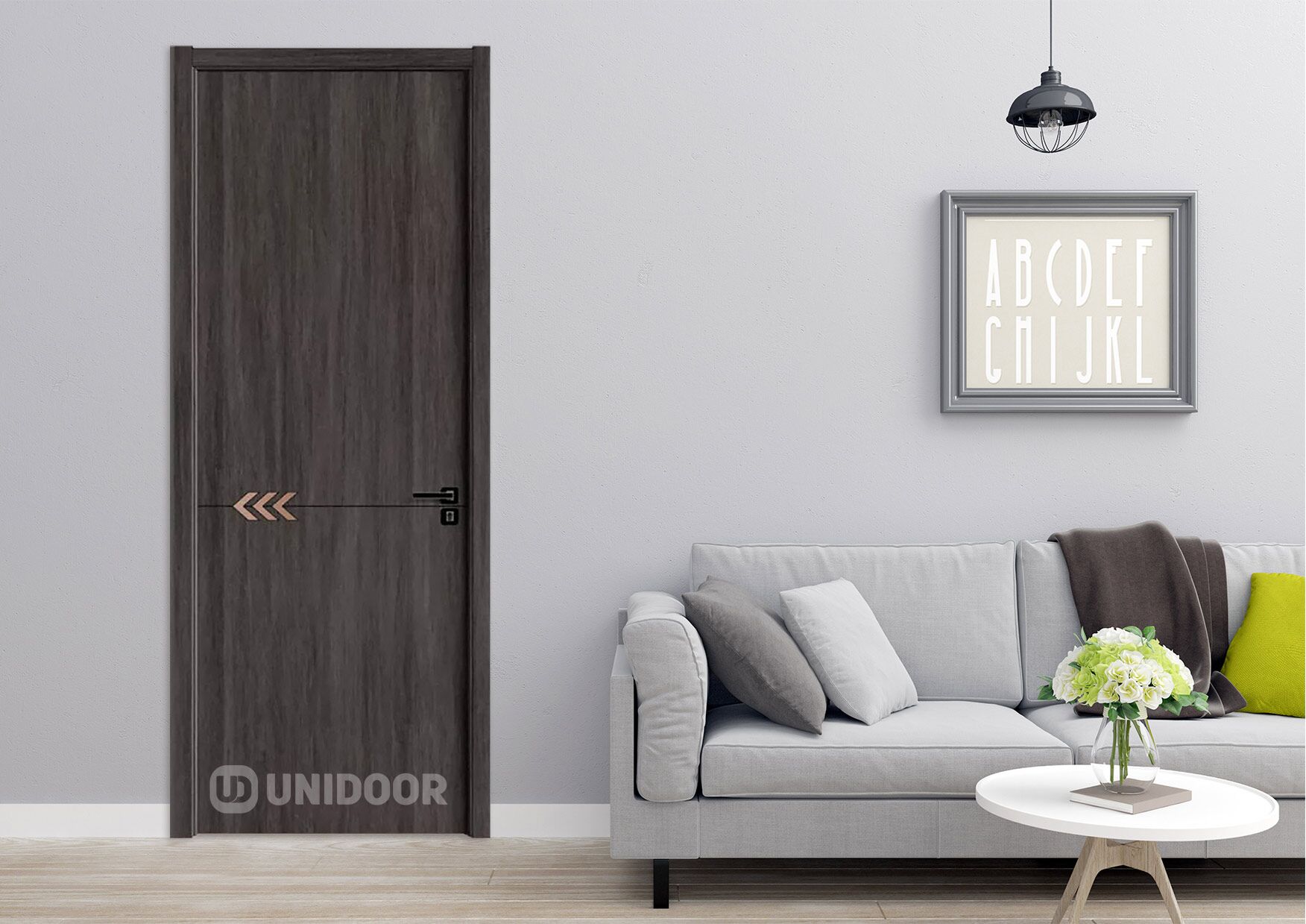 UNIDOOR-室內門-慕尼黑古銅拉絲2169-interior-Grey-wall-living-room-door