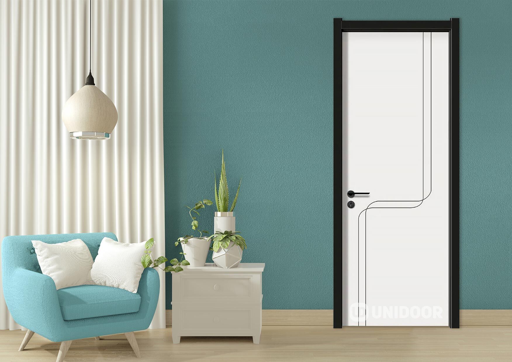 UNIDOOR-室內門-疆派9號072D-interior-Green-wall-living-room-door
