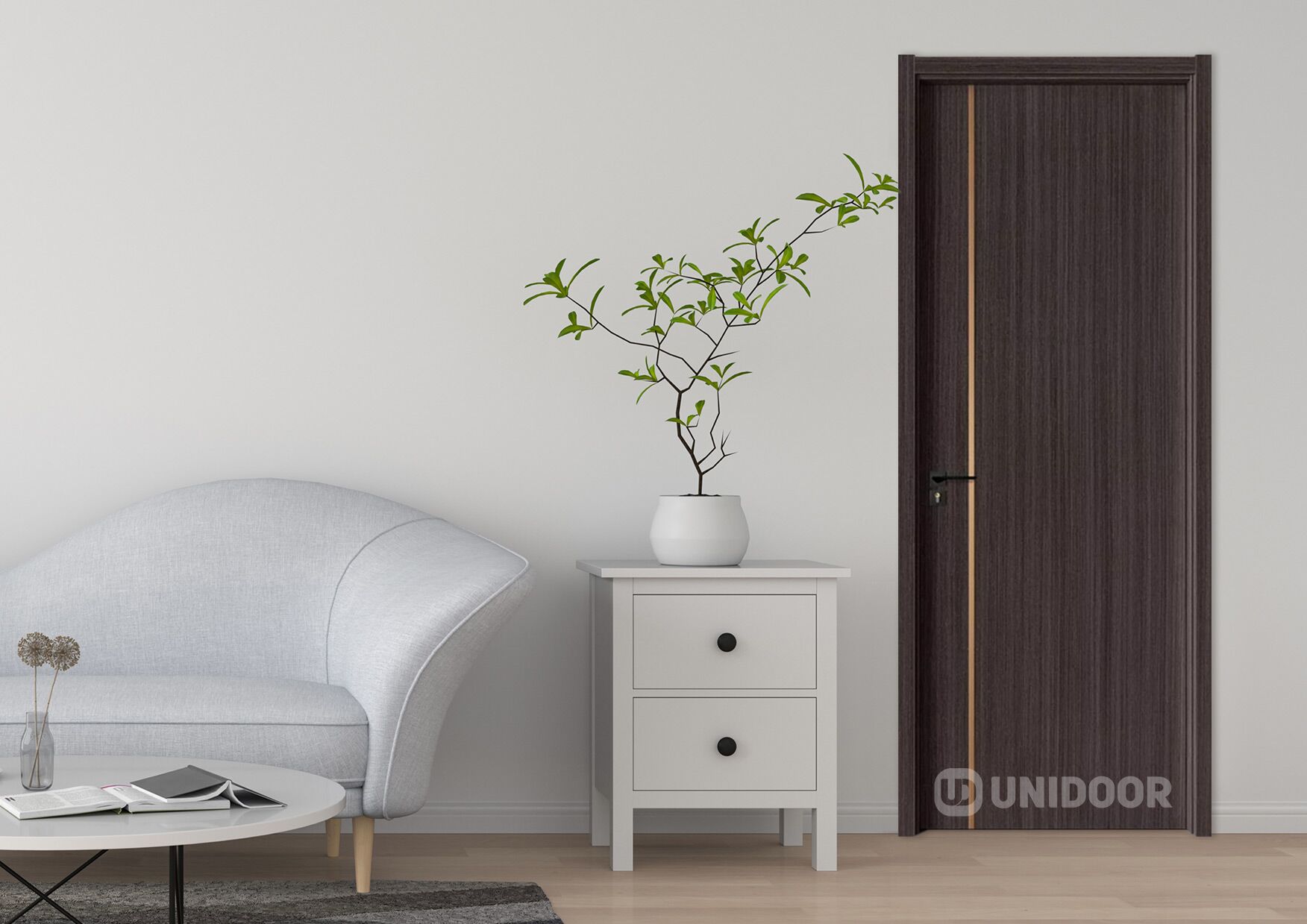 UNIDOOR-室內門-科技木6號8002-interior-Grey-wall-living-room-door