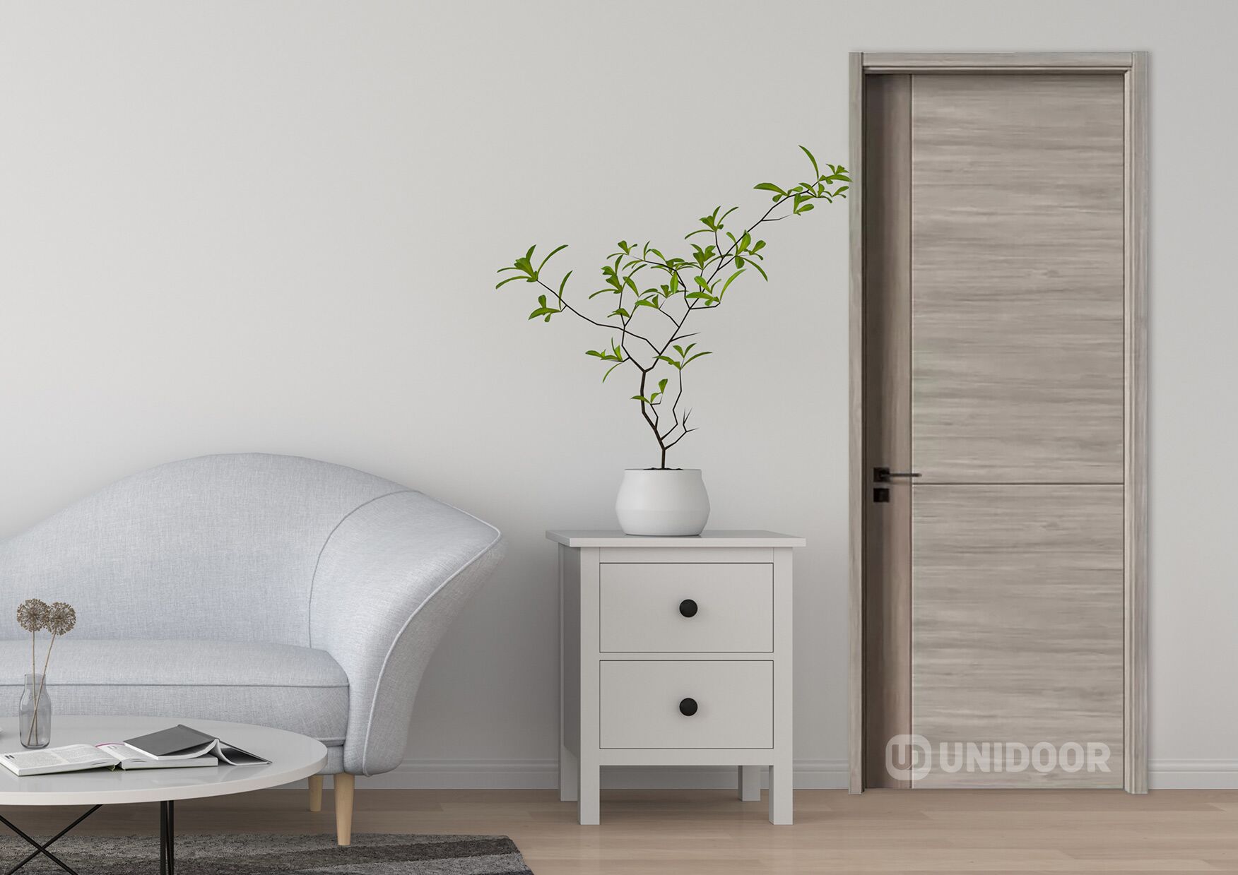 UNIDOOR-室內門-霧柳2號+1號PJ-13-interior-Grey-wall-living-room-door